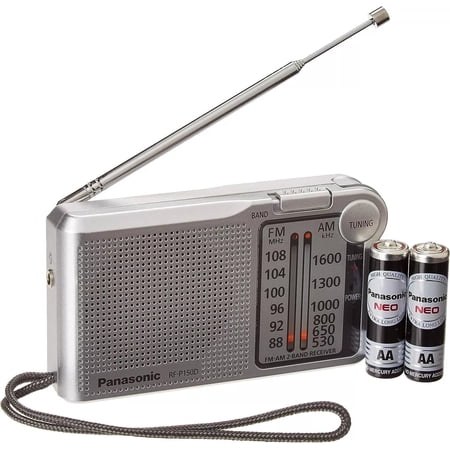 Panasonic RF-P150DEG-S Pocket FM/AM Radio with Digital Tuner, Auto Frequency Control, Large Dial Scale, Fluorescent Pointer, Battery Operated, Silver