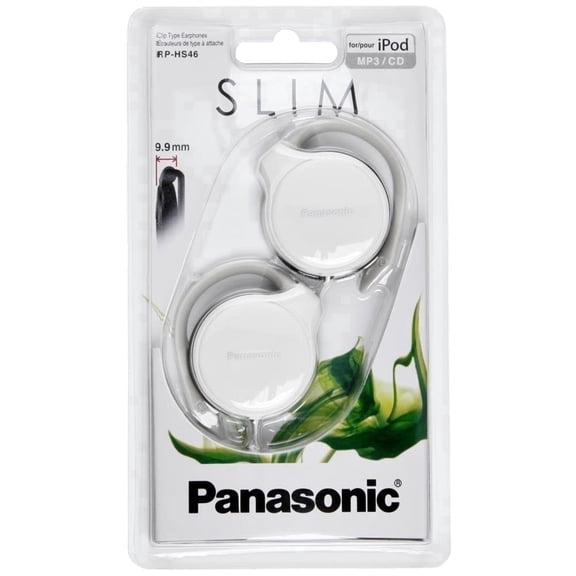 Panasonic RPHS46EW White Slim Clip Wired On-Ear Headphones Powerful Sound with Ultra-Slim Housing