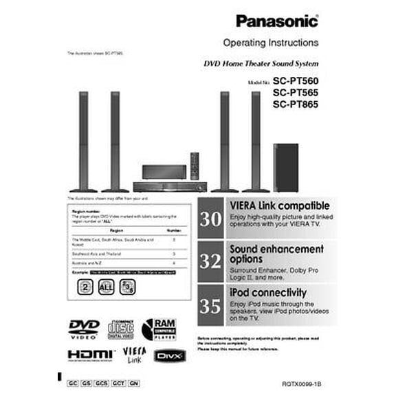 Instruction Manual ONLY for Panasonic SC-PT560 SC-PT565 SC-PT865 Home Theater System Manual REPRINT