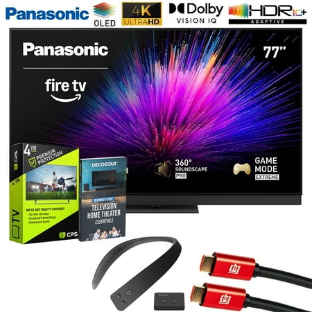 Panasonic TV-77Z95BP Z95BP Series 77 inch LED 4K UHD Smart Fire TV Bundle with WN10 Neck Speaker, 4 YR CPS Extended Warranty, 2x HDMI Cable & Deco Gear Complete Home Theater Beginner's Guidebook