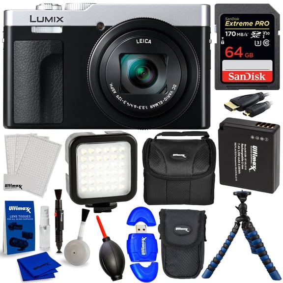 Panasonic TZ99/ZS99 DC-TZ99E-S Digital Camera with 12-Piece Accessory Bundle, Silver