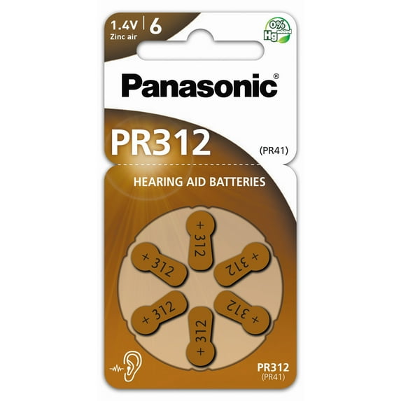 Panasonic Zinc Air PR312 Size 312 Ultra-Compact Lightweight Hearing Aid Battery