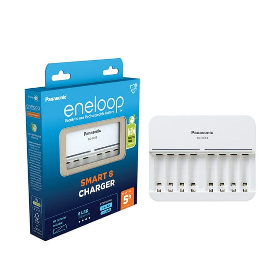 Panasonic eneloop Smart 8 Charger for 1-8 AA/AAA NI-MH Batteries with 8 LED-Indicators and 9 Se