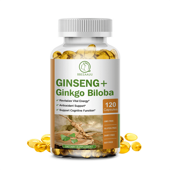 Panax Ginseng Supplement Ginseng Extract 1000mg Ginseng Complex Capsules for Energy Focus Support, Cognitive & Brain Function Assists, 120 Vegan Capsules - Bbeeaauu