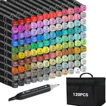 Panbear 120 Colors Alcohol Markers Set with Carrying Case, Dual Tip Point, Assorted Colors, 120 Count