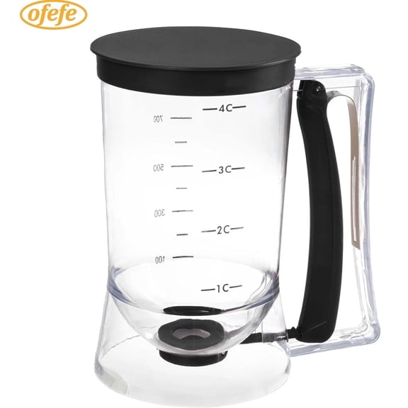 Pancake Batter Dispenser - 4-Cup Batter Dispenser with Squeeze Handle for Pancakes, Waffles, Muffins, and Crepes - Baking Tools (Black)