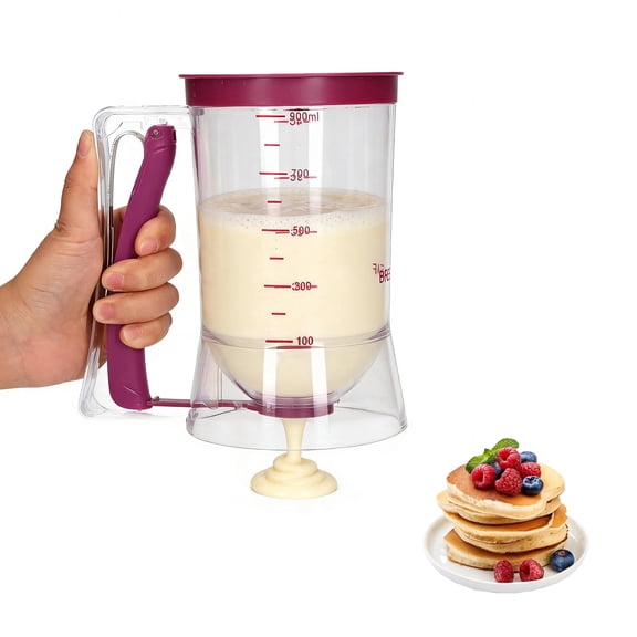 Pancake Batter Dispenser, 4 Cup Cupcake Batter Dispenser Pancake Mix Dispenser with Measuring Label and Squeeze Handle for Pancakes, Cupcake, Waffle, Cake, Crepe