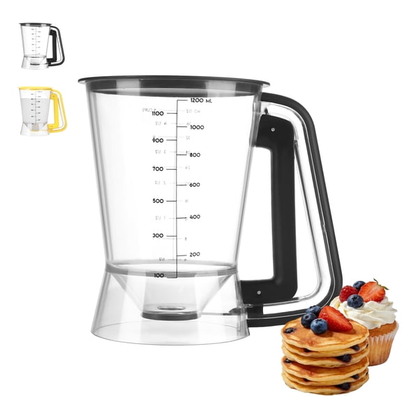 Pancake Batter Dispenser 5-Cup Batter Pourer for Maker Pancakes, Waffles, Crepes, Muffins, Cupcakes, Easy Squeeze Grip Handle with Proof Nozzle, Precise Baking Tools (Black)