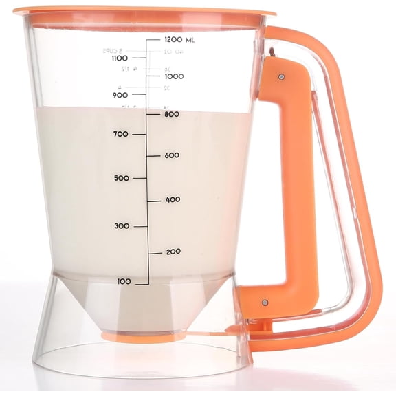 Pancake Batter Dispenser 5 Cup with Sturdy Handle,Batter Separator for Pancakes, Cupcake, Waffle, Muffin Mix, Cake & Crepe Batter pitcher with Squeeze Handle Baking Tools-Orange
