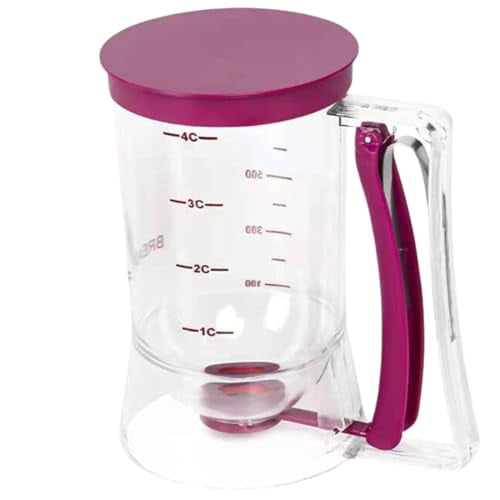 Pancake Batter Dispenser - 900ML,4 Cups Capacity,BPA Free,Durable & Easy to Clean,Less-Mess,Plastic ABS Premium,Pancake Dispenser with Ergonomic Squeezable Handle,Dishwasher Safe (Purple)