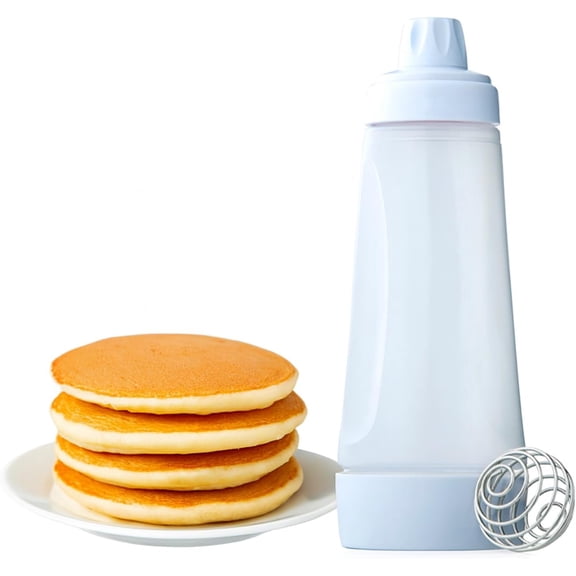 Pancake Batter Dispenser,Batter Dispenser and Mixer with BlenderBall Wire Whisk, Pancake Batter Dispenser Bottle for Pancakes, Crepes, Waffle, Muffins, Cupcakes