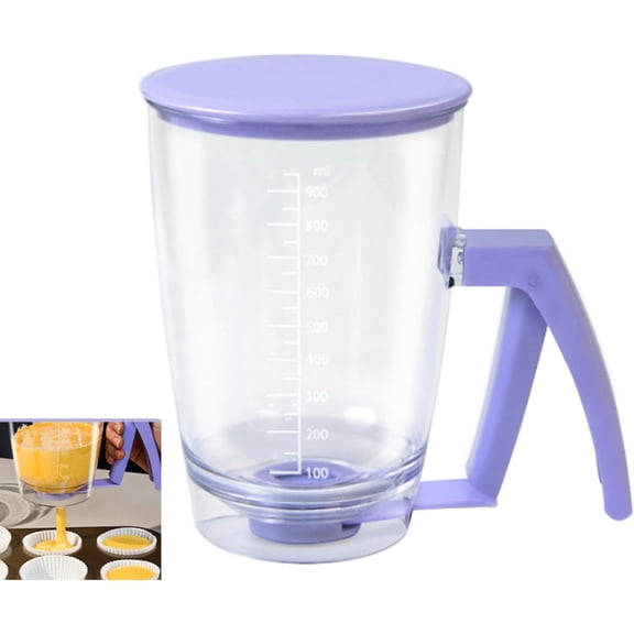 Pancake Batter Dispenser, Batter Dispenser with Squeeze Handle, Measuring Marks for Pancakes, Waffles, Muffins, Crepes & Cupcakes Baking Tool(Purple)