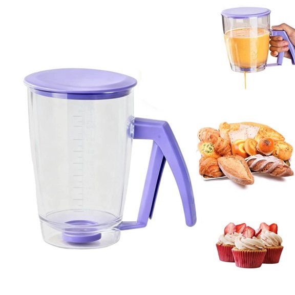 Pancake Batter Dispenser Bottle, 32 Oz Batter Dispenser with Squeeze Handle for Cupcakes,Controlled Pour Design,Measured Bottle for Pancakes, Waffles & Cupcakes, Easy-Rinse Kitchen Tool for Breakfast