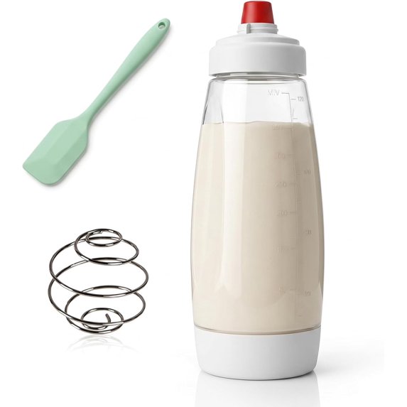 Pancake Batter Dispenser Bottle,Pancake Squeeze Bottle With Whisk Ball And Stand Base, Mixer For Pancakes, Crepes, Waffle,Kitchen Baking Tool One Pack