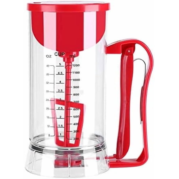 Pancake Batter Dispenser Electric Batter Mixer Separator for Cupcakes Pancakes Cookie Cake Waffles or Any Baked Goods, Batter Dispenser with Clear Marks, Easy to Use (40.58oz - Clear/Red)