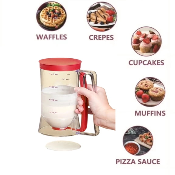 Pancake Batter Dispenser, Kitchen Essential for Pancakes, Cupcake, Waffle, Cake Crepe, Batter Separator Maker with Measuring Markings, Pou,B
