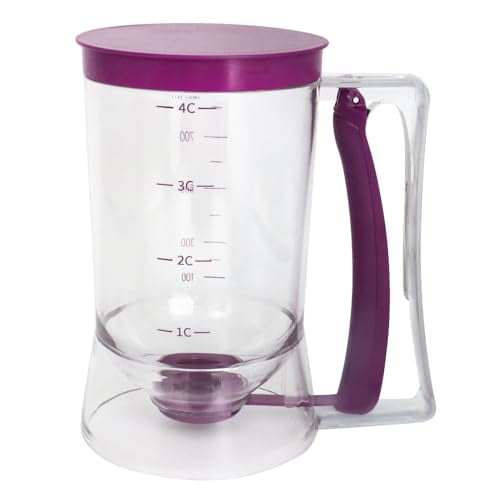 Pancake Batter Dispenser,Kitchen Must Have Tool for Perfect Pancakes,Cupcake,Waffle,Cake & Crepe,Batter Separator Maker with Measuring Label,Easy Pour Baking Supplies for Griddle (Purple)