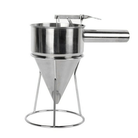 Pancake Batter Dispenser Stainless Steel Funnel Cake Dispenser with Stand for Cupcake Waffle Batter Funnel Pancake Maker