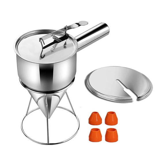 Pancake Batter Dispenser Stainless Steel Funnel Cake Tool 1200ML for Cupcake Waffles and Cakes with Adjustable Flows