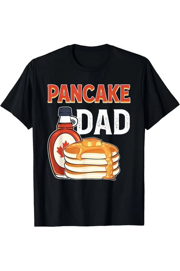 Pancake Dad Funny Breakfast Lover Retro Graphic Tee Men's Cotton T-Shirt Maple Syrup Pancake Stack Father's Day Gift Apparel