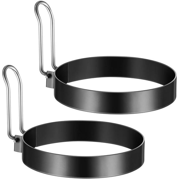Pancake Egg Ring 2PCS Stainless Steel Cooking Fried Egg Pancake Circle Non- Stick Egg Rings Kitchen Mould Tool for frying Eggs and Omelet (Black) Poached Egg Maker Kitchen Tools
