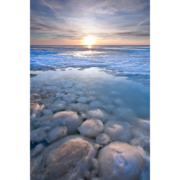 Pancake Ice And Ball Ice On Lake Winnipeg During Spring Thaw Grand Beach Provincial Park Manitoba Canvas Art - Ken Gillespie Design Pics (22 x 34)