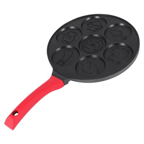 Pancake Maker - Non-Stick Pancake Pan Griddle Grill Pan Mini Crepe Maker 7-Mold Pancakes with Silicone Handle, Black Animal