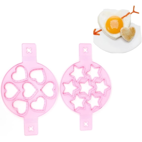 Pancake Mold, 2 PCS Silicone Eggs Pancake Making Mold, Pancake Molds Ring Fried Egg Mold Pink Non Stick Egg Ring Egg Cooker Pan Flip Mold Love and Heart Shapediy Kitchen Accessories