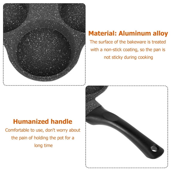 Pancake Pan Non-Stick Fried Egg Pan 4 Holes Frying Pan Pancakes Maker with Handle Crepe Pan for Breakfast Eggs Kitchen Utensils Burger Eye Pan for Gas Stove Electric Ceramic Cooker (Black)