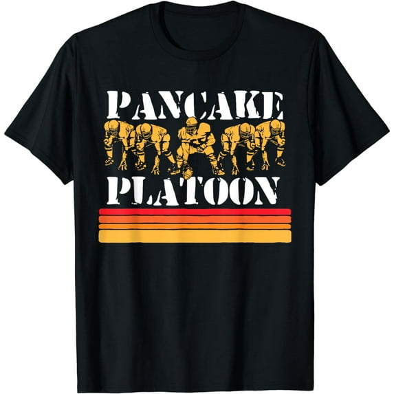 Pancake Platoon Funny Offensive Lineman Retro Football Line T-Shirt