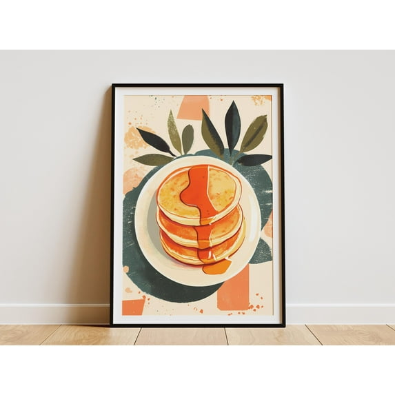Pancake Poster Print Stack of Pancakes with Syrup Breakfast Food Art Kitchen Decor Modern Minimalist Food Illustration print Wall Art Home