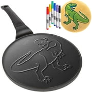 Pancake Wow! Jumbo Dinosaur Pancake Pan - Make Giant 10 Jurassic Pancakes for Magical Kids Dino Breakfast - Includes 6 Edible Markers For Added Family Fun - Non Stick Griddle