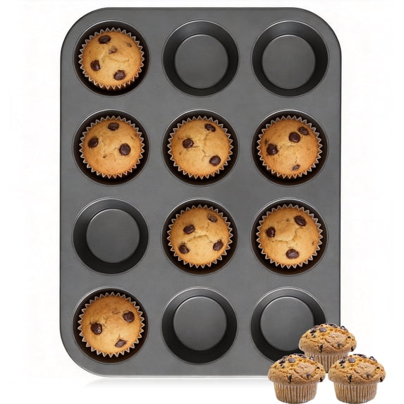 12 Cups Nonstick Muffin Pan, Carbon Steel Mini Cupcake Baking Tray, Cupcake Pan for Mini Muffins, Cupcakes, Cookies
