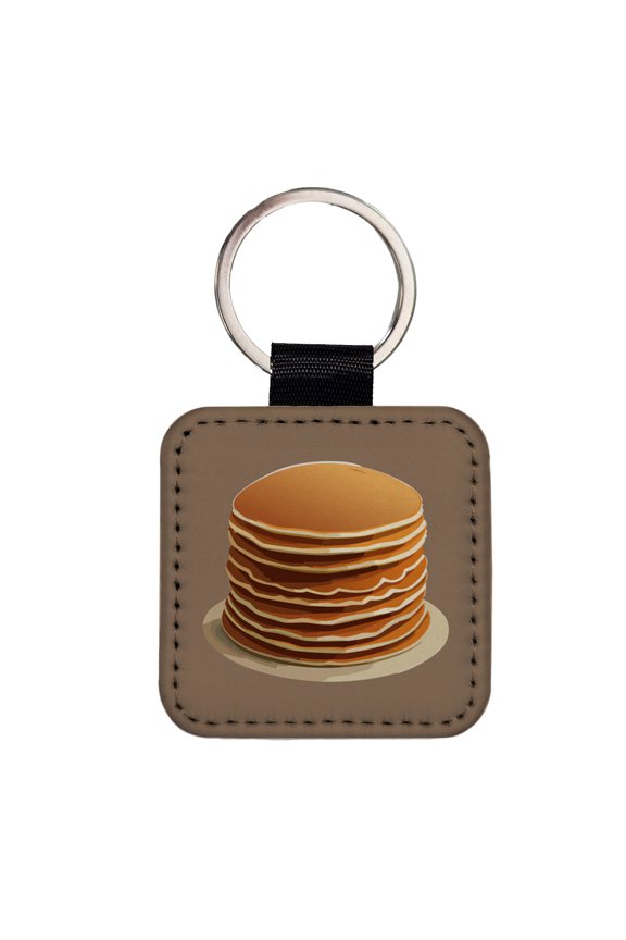 Pancakes Stack Breakfast Brunch Food Faux Leather Square Keychain