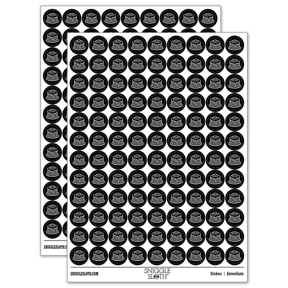 Pancakes Stack Syrup Butter 200+ Round Stickers - Black - Gloss Finish - 0.50" Size