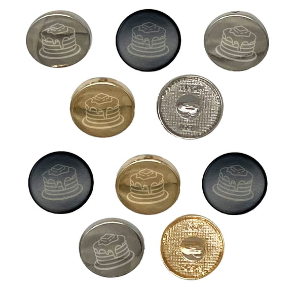 Pancakes Stack Syrup Butter Set of 10 Metal 0.6" (15mm) Sewing Shank Round Buttons - Gold Color