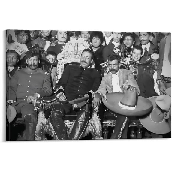 Pancho Villa And Emiliano Zapata In The Presidential Palace Canvas Art Posters Wall Art Pictures Prints Modern Family Bedroom Decor Framed-1,24x36inch(60x90cm)