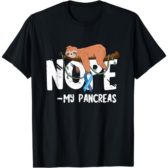 Pancreas Diabetes Awareness Blood Sugar Diabetic Sloth T1D T-Shirt