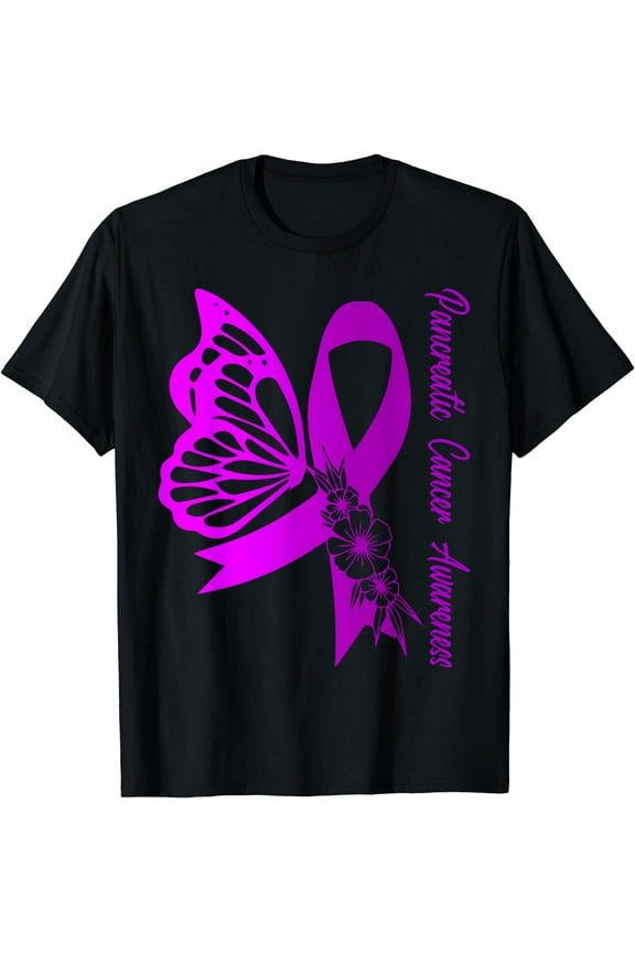 Pancreatic Cancer Awareness Butterfly Purple Ribbon Support T-Shirt