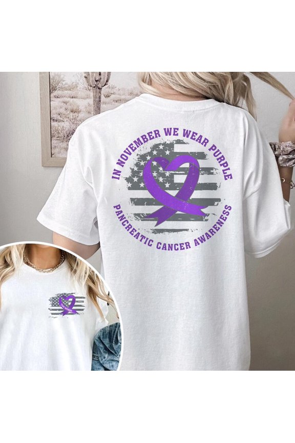 Pancreatic Cancer Awareness Shirt, In November We Wear Purple Ribbon Shirt, Pancreatic Cancer Support Shirt, Cancer Warrior Fighter Shirt SWEATSHIRT All Size S-5XL