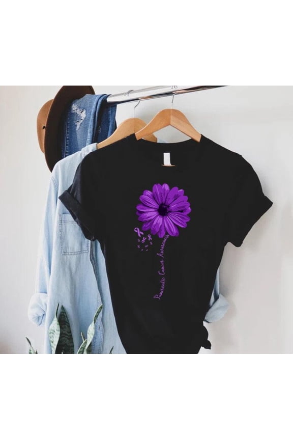 Pancreatic Cancer Awareness Shirt,Purple Daisy Flower Tshirt,Pancreatic Cancer Ribbon Women Warrior Tee,Fight Cancer Tee,Cancer Support Gift Tshirt All Size S-5XL