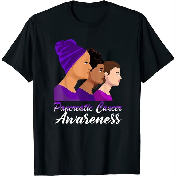 Pancreatic Cancer Awareness Women Purple Support T-Shirt Black