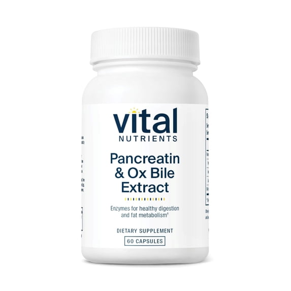 Vital Nutrients Pancreatin and Ox Bile Extract 500mg digestive enzymes, gluten, dairy, soy free, 60 capsules