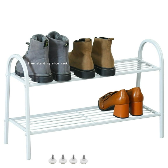 PandS 2-Tier Freestanding Heavy Duty White Shoe Rack, Holds up to 6-9 Pairs of Shoes