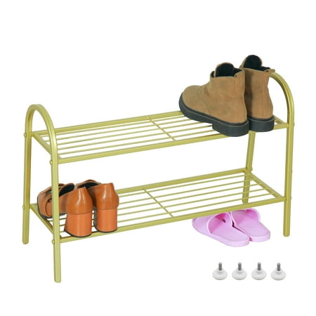 PandS Champagne Gold Shoe Rack, Shoe Organizer and Storage 24.6" Metal 2 Tiers