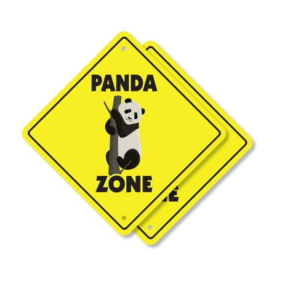 Panda (2 Pack) Plastic Crossing Sign - 10 Inch X 10 Inch Xing Sign Gift Animal Wildlife Cute Bear Bamboo Nature Zoo Exotic Fun Decor Asian Outdoors