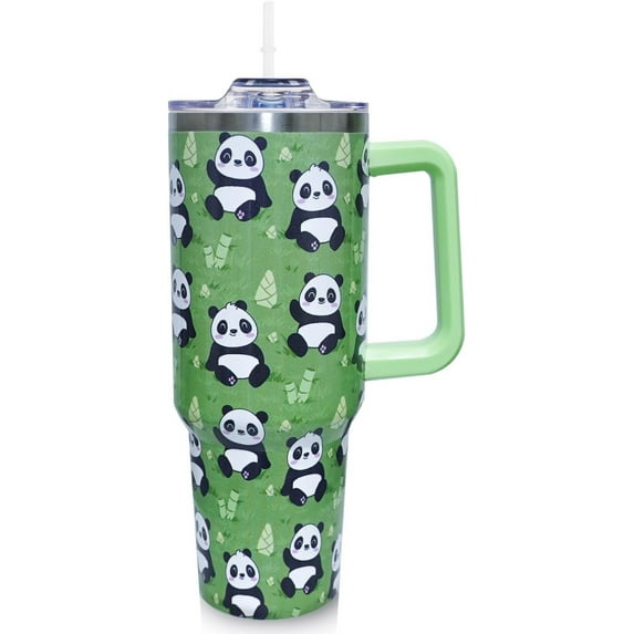 Panda 40 Oz Tumbler with Handle and Straw Cute Panda Coffee Travel Mug Cup Water Bottle, Cute Panda Gifts for Girls Women Her, Panda Presents, Panda Stuff Accessories Things Gift for Women