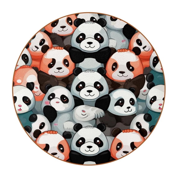 Panda 6Pcs Round Car Coasters, Microfiber Leather Drink Cup Holders, 11x11 cm/4.3x4.3 in, Auto Car Interior Accessories for Women and Men