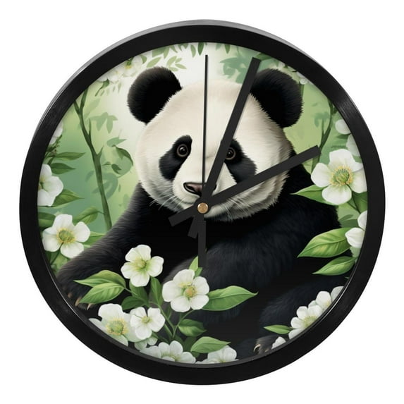 Panda 9.8 Inch Round Digital Wall Clock Silent Non-Ticking Battery Operated Easy to Read for Bedroom Living Room Kitchen Bathroom Decoration