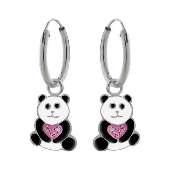 Panda 925 Sterling Silver Hoop Earrings Jeweled with Light Rose Crystal